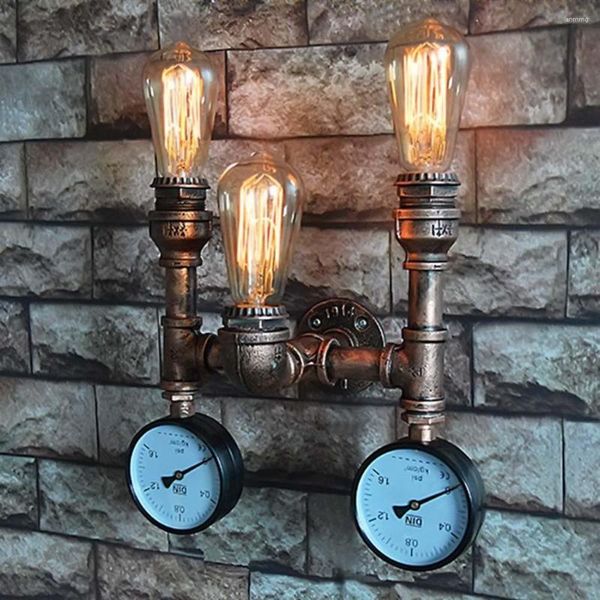 Lâmpada de parede 3 Lâmpadas industriais nórdicas de cabeça nórdica Vintage Solces de tubo de água Bedroom Bedrow Light Home Decoration E27 Iluminação