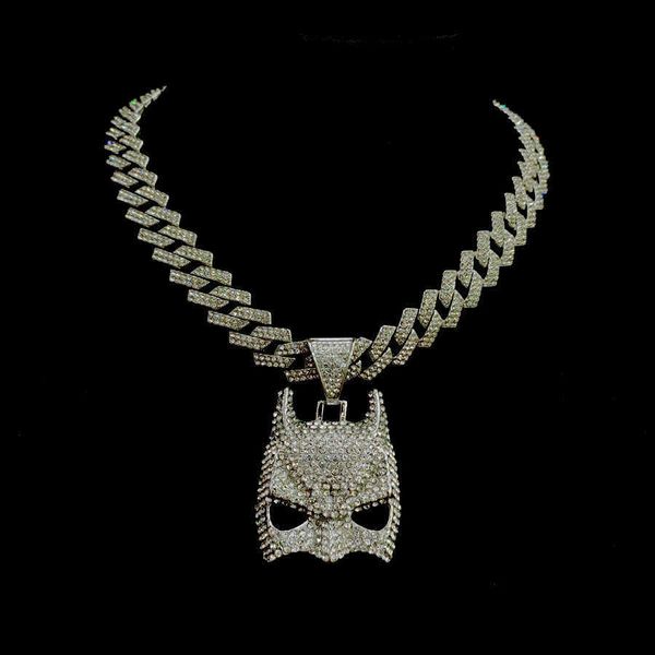 Trendy Ins Style Domineering voller Diamanten übertriebener Batman -Masken -Anhänger Diamant Halskette Nachtclub Tanzzubehör