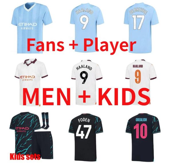 23 24 Haaland Aarez Soccer Trikots Männer Kit Kinder Set Torhüter 2023 2024 Grealish Foden Rodrigo Kovacic Man City Football Shirt de Bruyne