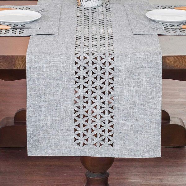 Corredor de mesa Cinza Hollow Table Rectangle Double Solid Fabric Farmhouse Perfuração plana Corredores de mesa para casa para feriado de jantar 13 x72in 230811