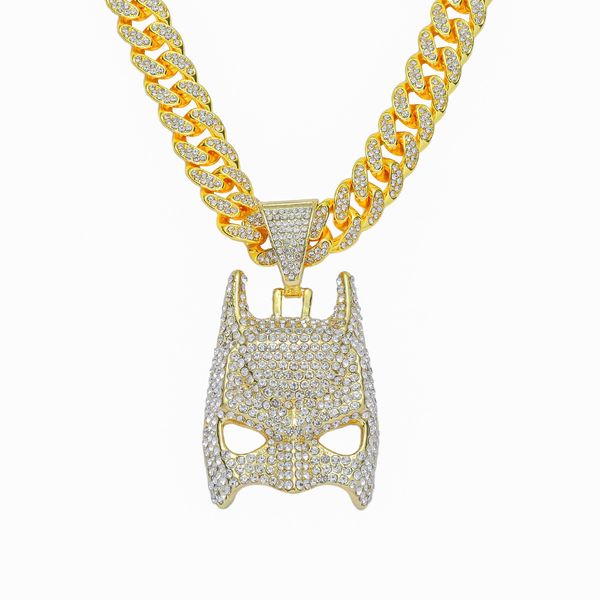 Hip Hop Men Rapper Diamante Pingente Colar Pingente Máscara Bat Shiny Pingente Micro-Inset Zircon Jóias Night Club Sweater Sweater Claverbone Chain 1703