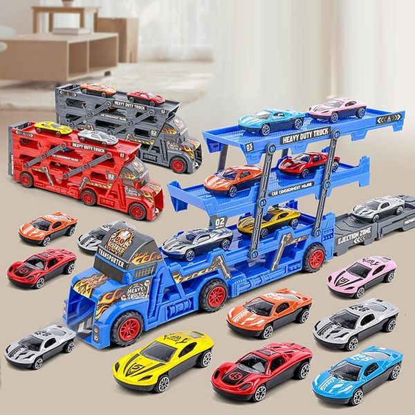 Diecast Model Car Transporter Trucke Toys Mega Hauler Trucks за 2-10 лет сплайт-троллейпинговый транспортный транспортный транспортный транспортер 230811