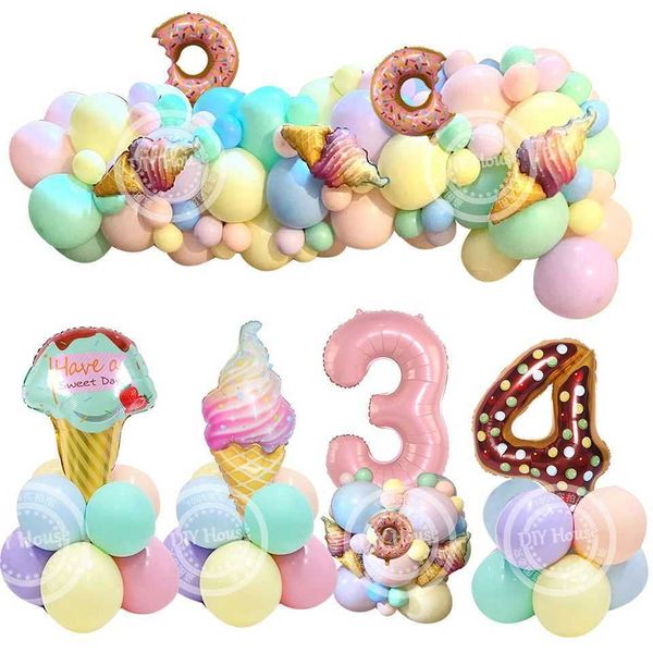 Decoração balão torre com donut sorvete folha balões conjunto para donut da menina decorações de aniversário diy presente suprimentos