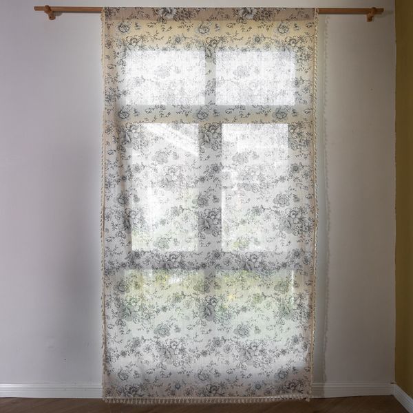 Sheer Vorhänge Boho Baumwolle Leinen Quastenfenster Bauernhaus Blumenvorhang Panel Halbblack -out Country -Stil für lebende Esszimmertj7072 230812