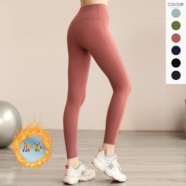 Frauen-Leggings fallen Frauen mit hoher Taille-Lift-Gesäß nacktes Gefühl Yoga Hosen Frauen Fleece warme Sportstrumpfhosen 6 Farben S-XL