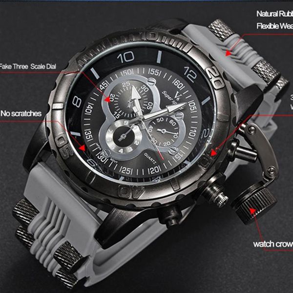 Erkekler 2023 V6 Süper Hızlı Silikon Kuvars 3D Yüzey Erkek Saat Analog Askeri Büyük Dial Dial Sport Man Watch235k