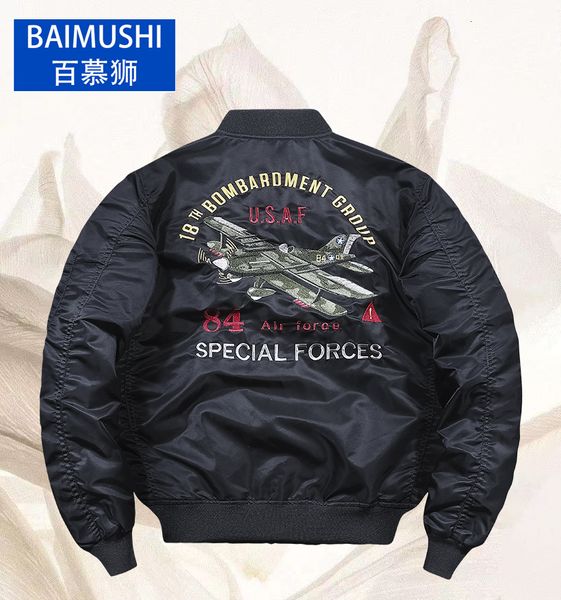 Herrenjacken Baimushi Bomber Jacke Herren MA-1 Fliegerjacke Pilot Air Force Männliche Ma1 Armee Grüne Militärflugzeug Muster Jacke High Street 230811