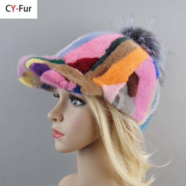 Gorro/caveira Caps Chegada Mulheres Mink Purs Pur Poms Pompoms Hats Girls Mink Pur Fashion Winter Knit Real Fur Baseball Chapéus 230811