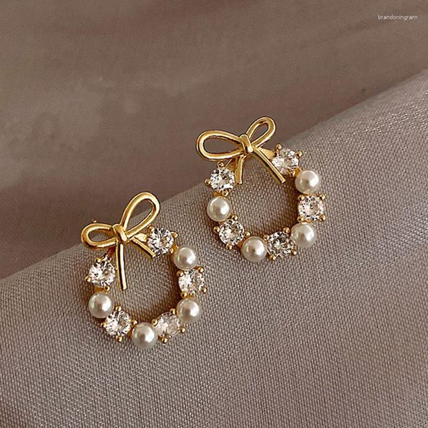 Gestüt Ohrringe Drejew Pearl für Frauen koreanische Mode Kristall niedlicher Bowknot -Schmuckstücke mit
