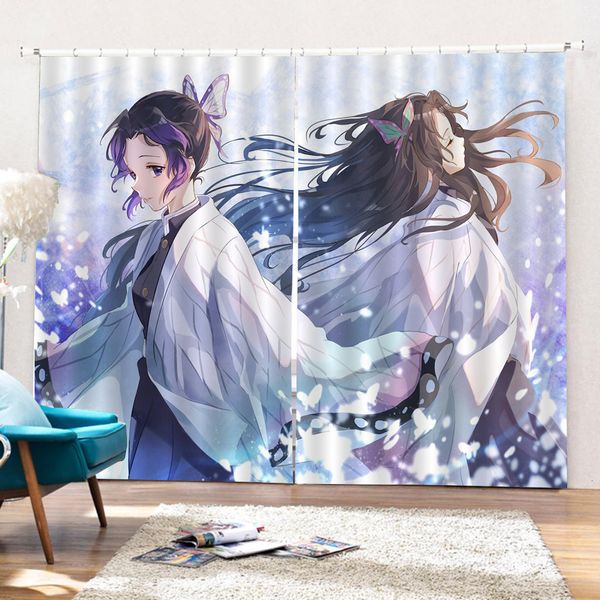 Sheer Shartains Demon Slayer Blackout Charnel 2 Panels Shinobu 170x200см для оконных шторы для гостиной мультфильм Cartoon Custom Home процедуры 230812