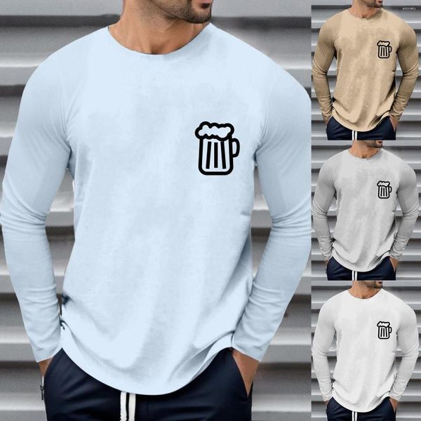 Herren -T -Shirts Männer schwimmen Top Full Sleeve Frühling und Herbst Bierbecher gedruckt runden Hals Pullover Grafik Sullen für