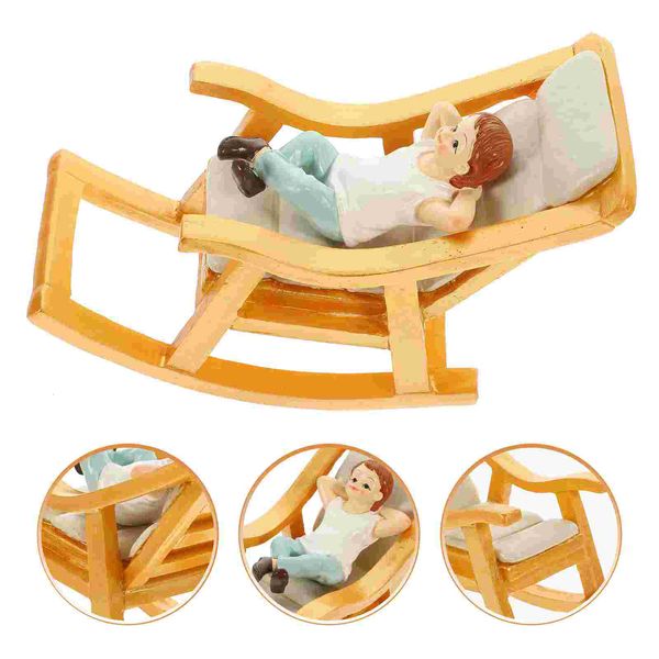 Doll House Acessórios Cadeira de balanço Adorn Miniature Rocking-Chair Dolls Móveis Resina Figuras 230812