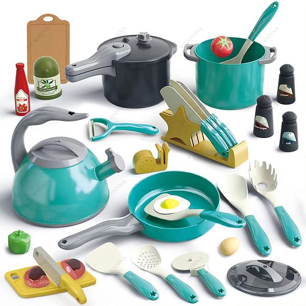 Ferramentas Oficina de Tools Kids Kitchen Toys Acessórios Criança Finja fingir Playset Finja brinquedos de cozinha aprendendo presentes de aniversário de brinquedos com panelas 230812