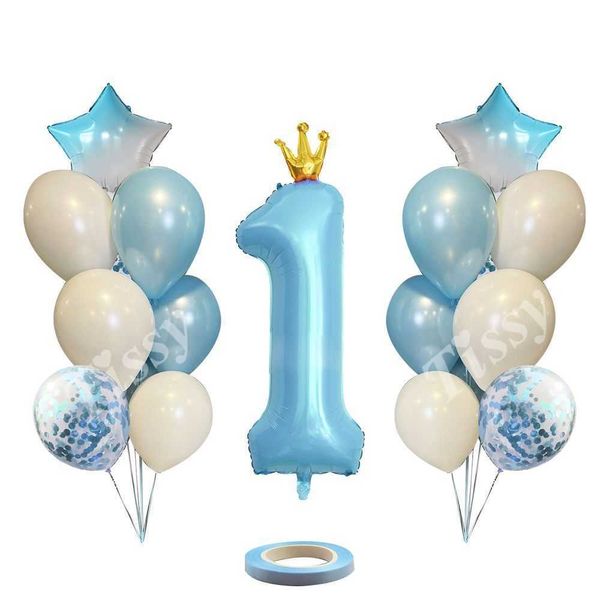 Decoração 20 pçs conjunto de balão azul rosa com número da coroa balão para crianças menina menino feliz aniversário decorações diy suprimentos