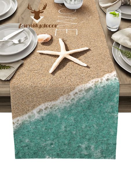 Tischläufer Sea Beach Begrüßungsstarfish Shell Tisch Läufer Home Hochzeitstisch Flagge Matte Mittelstück