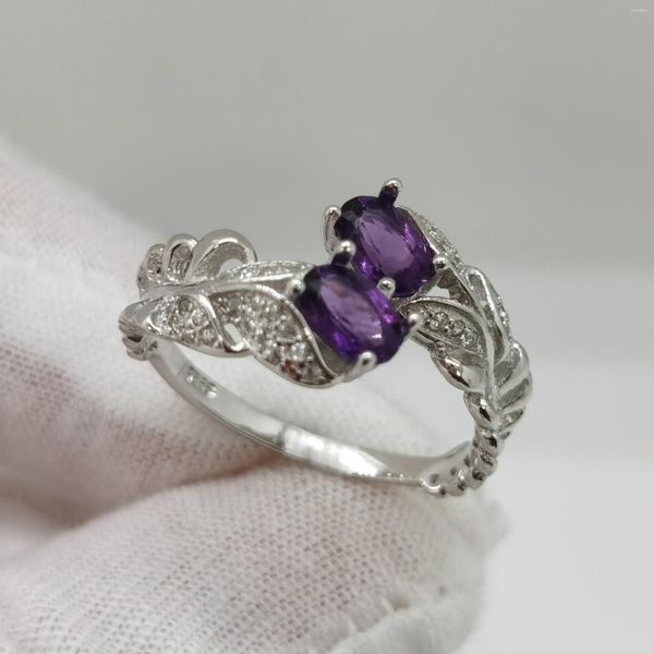 Cluster Rings Real Amethyst Silver Ring Total 1ct 4mm 6mm VVS Scharge Jewelry Fashion 925 Open