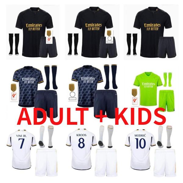 Bellingham 23 24 Vini Jr Maglie da calcio Rodrgo Camavinga Tchouameni 2023 2024 Shirt da calcio bambini per adulti Real Madrids Modric Valverde Alaba Camiseta de Futbol