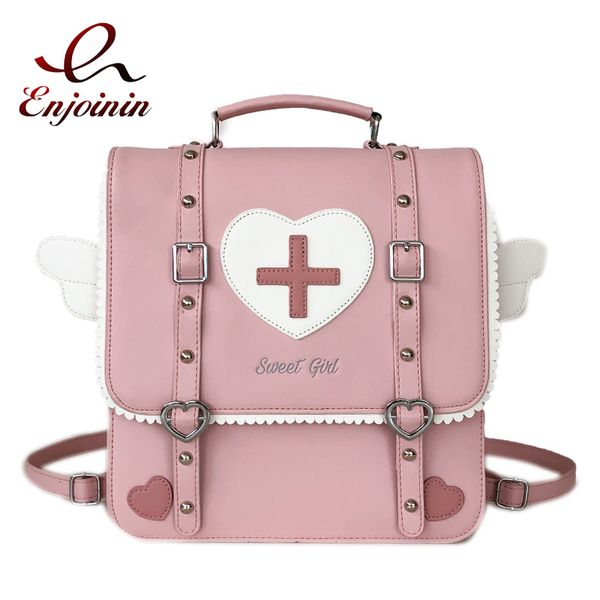 Bolsas escolares Backpack de estilo japonês fofo para meninas Kawaii Uniform School Bag Small Travel Bag Wings Daypack Women ITA Burse 230811