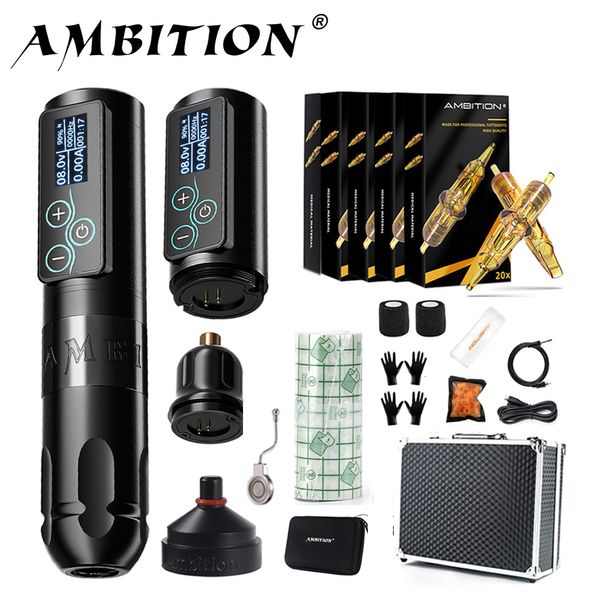 Tattoo Machine Ambition Vibe Kit tragbarer drahtloser Tattoo -Maschine Starker Coreless Motor 2400 MAH Lithium -Akku für Tätowierer 230811