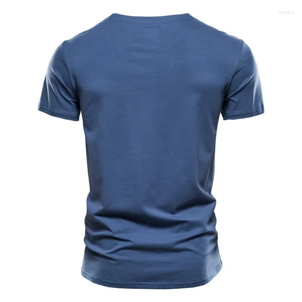 Мужские футболки T 2023 Летняя качественная хлопчатобумажная рубашка мужчина с твердым цветом дизайна V-образной футболки повседневная классическая одежда Toe Toe