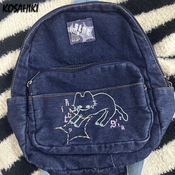 Schulbeutel Denim Korean alle passen zu schuls schuls kawaii weiblichen schülern vintage trendy rucksacks y2k ästhetische cartoon adrette Handtaschen 230811