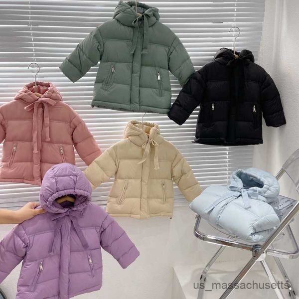 Jackets New Winter Girls Kids Cotton Coted Grost Warm Long Caats Long Baby Ruffles Capuz Capacos Crianças Roupas R230812