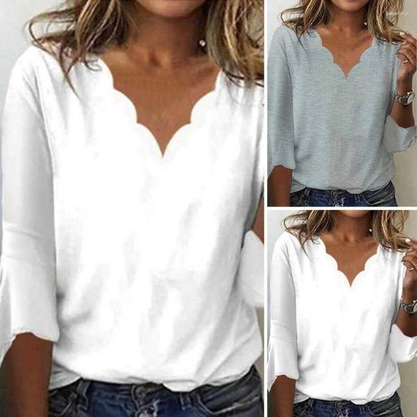 Blouses feminina Mulheres elegantes camisas de cor sólidas