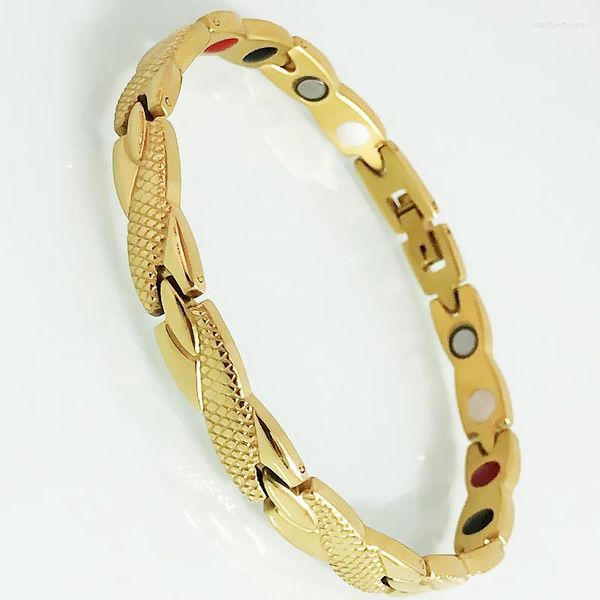 Link Bracelets Luxury Rose 18k Gold Bated Stailess Steel à mão Bracelete masculina para Mulheres Cuidados de Saúde Menor