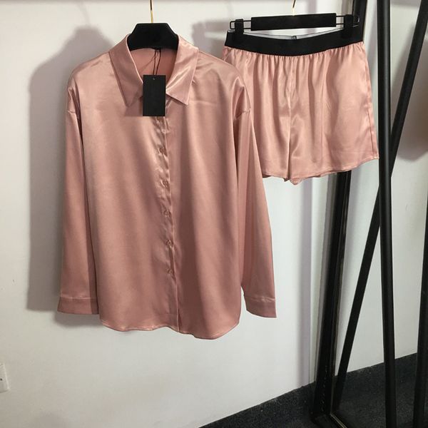 Modische solide Schlafhemden Shorts Damen Designer Pyjama Set Indoor Casual Beam Two Stücke Lounge Shirts Set Set