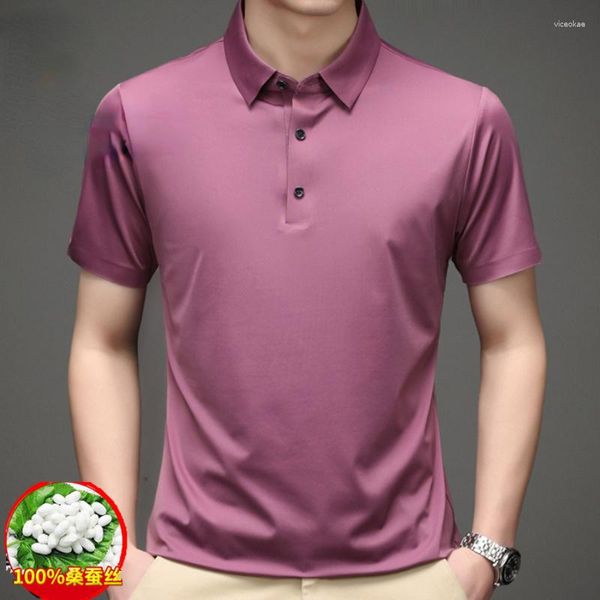 Camicie da uomo Mulberry Shirt Men 2023 Summer Polo Short Short Tops sciolti di seta di ghiaccio casual di fascia alta