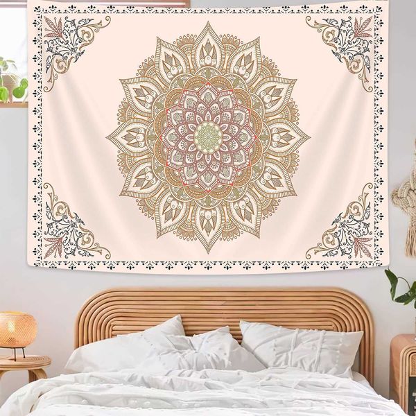 Wandteppiche, ästhetischer Wandteppich, Wandteppich mit rosa Blumenmedaillon, Wandbehang, Kunstdekoration für Schlafzimmer, Wohnzimmer, Wohnheim