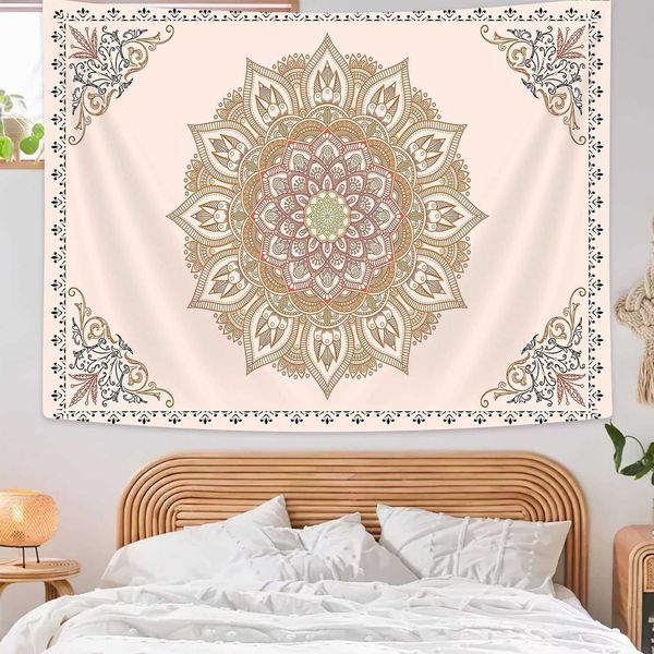 Arazzi Arazzo estetico Arazzo Arazzi con medaglione floreale rosa Appeso a parete Decorazioni artistiche per camera da letto Soggiorno Dormitorio