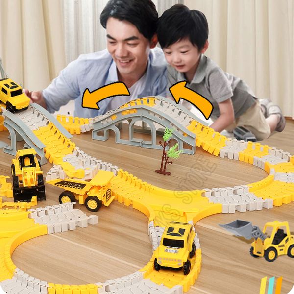 Электрический/RC Track Diy Car Race Rabe Rail Set Sets Brain Game Гибкий изогнутый создает автомобили игрушки пластиковой железной дороги для детских подарков 230811