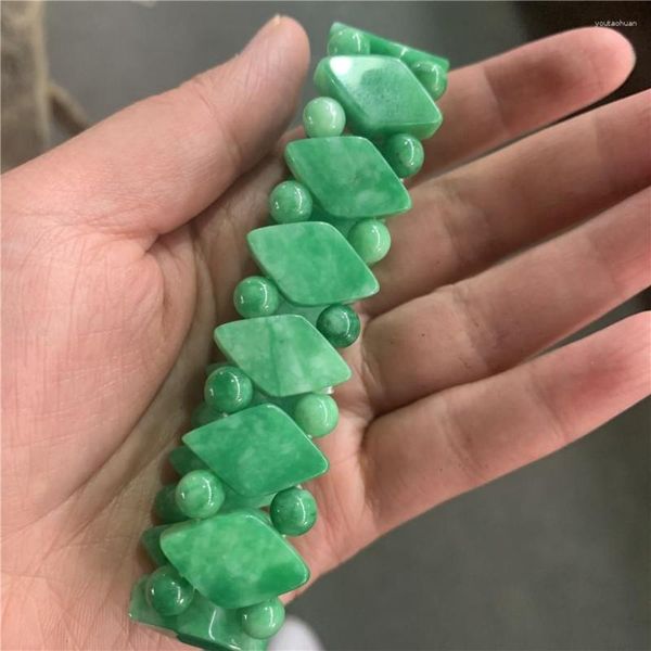 Strand Natural Emerald Jade Elastic Panketing Jewellery Moda Acessorie de malha de malha Diy Amulet Gifts Momen Homens Luck Bangle Wholesale