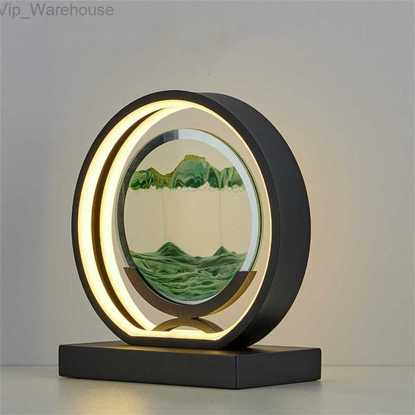 Lâmpada 3D Picture Art Art Picture Led Art Mobile Landscape Light Round 360 Lâmpada de cabeceira rotativa Areia de tempo Lâmpada para quarto HKD230812