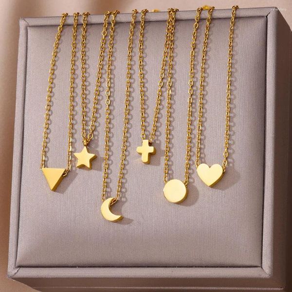 Colares pendentes 316l Aço inoxidável para mulheres cor de cor dourada redonda Triângulo cruzado Casco da lua da lua Jóias de colar