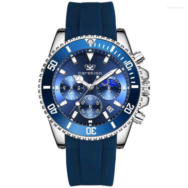 Нарученные часы Quartz Watches Мужская резиновая полоса Водонепроницаемый календарь