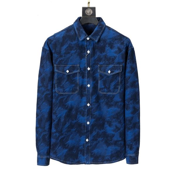 Luxo Primavera Autumn Manga longa Marca de algodão camisa de jeans de manga longa Camisetas de cowboy de qualidade para homens casuais fit