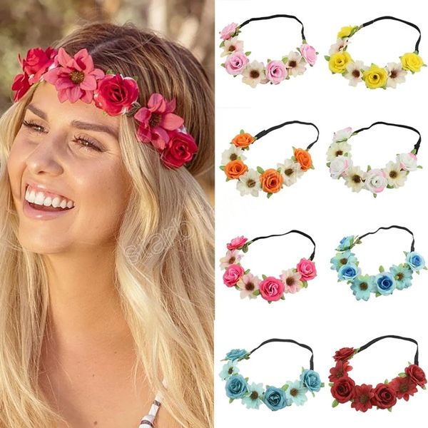 Casamento Floral Head Band for Women Bohemian Beach Floral Garlands Princesa Wreath Hairband Flower Braid Hair Bands for Girls