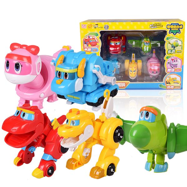 Transformation Toys robot 5pcsset Abs min deformazione gogo dino figure rex trasformazione auto aeroplano moto crane dinosaur giocattoli per bambini 230811