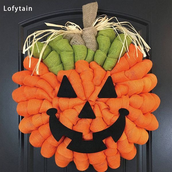 Другая вечеринка мероприятия поставляет Lofytipe Halloween Тыквенный венок, смягчание венка Джек-о-встрие Хэллоуин, пары подвесной дверной дверной вешалка украшение 230811