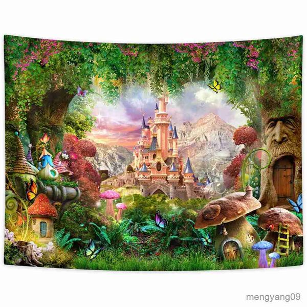 Tapestres Conto de fadas Fantasy World Castelo Tapestry Floresta tapeçaria de tapeçaria meninas quarto quarto Decoração de parede do dormitório R230812