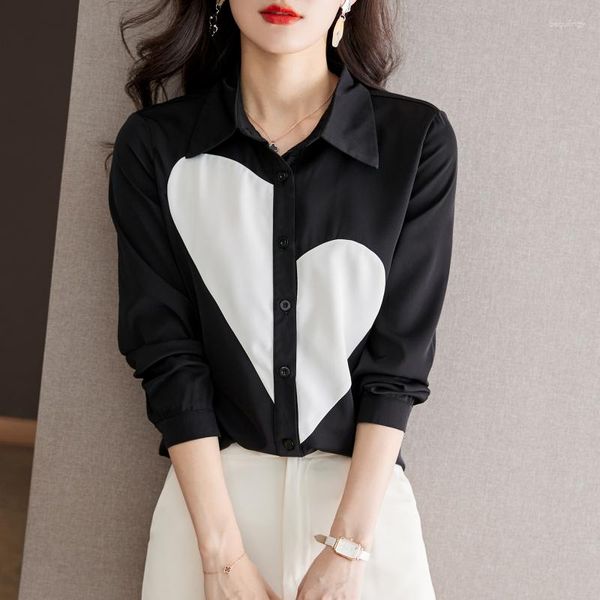 Frauenblusen Korean Fashion Ladies Schwarze Hemden Bluse lässig Frauen Tops Frauen Button Up Hemd Mädchen Langarm Py823