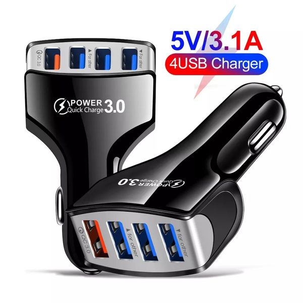 4 portas carregador de carros USB QC3.0 Carregador de carregamento rápido para iPhone 13 12 11 Pro Xiaomi Huawei Telefone Charger Adaptador de carregador