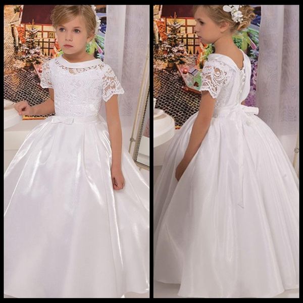Винтажный совок с короткими рукавами первые платья причастия для девочек vestidos de comunion белые платья с длинными цветочными девушками для свадеб2498