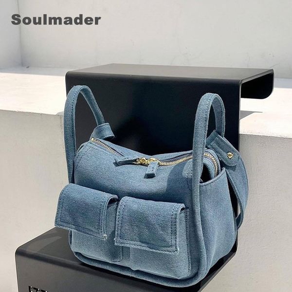 Вечерние сумки джинсовая карманная сумка для плеча летние дизайнерские джинсы корзины для корзины корзины ковш для плеча оптом 230811