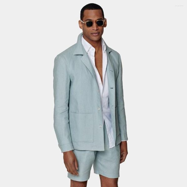 Ternos masculinos masculino Blazer de casamento azul Blazers Slim elegante de escritório formal casacos de verão calças 2 peças de moda