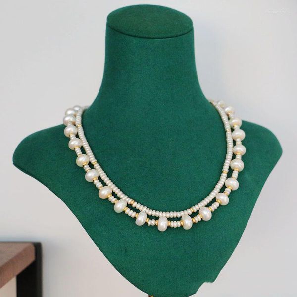 Choker Vintage Natural Pearl Layered Chian Halskette für Frauen Schmuck Runway Party T zeigen ausgefallene trendige Boho Ins Japan