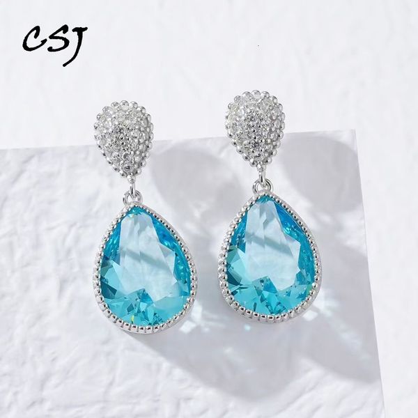 Стад CSJ Элегантные серьги топаза стерлингом 925 Серебряный аметист Gemstone Pear 10*14 мм для женской леди свадебный подарок 230811