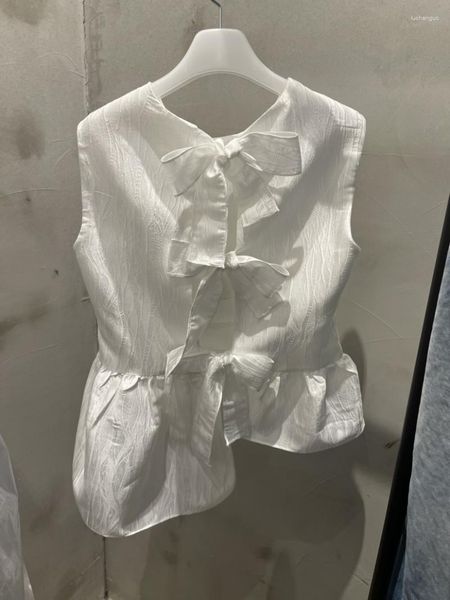 Женские блузки комияма задняя шнурок вверх по лук блузас мужар летние нерегулярные рубашки с рубашками рубашки на шее